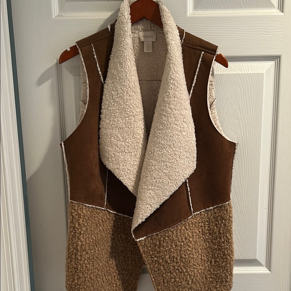 Chicos Brown and Cream Faux Shearling Vest